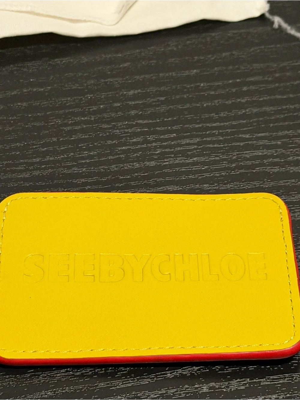 See By Chloé pink and red 'LOVE' leather card holder